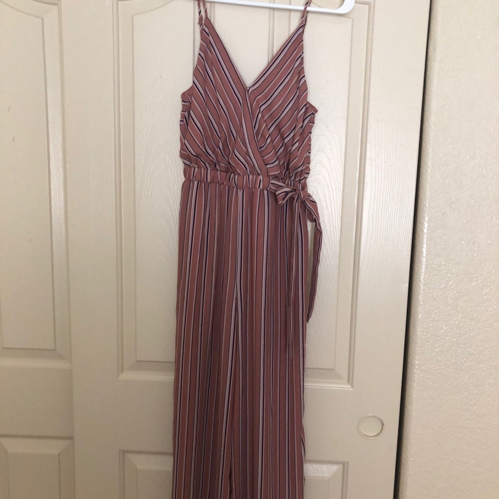 Stripped ankle length wide leg romper